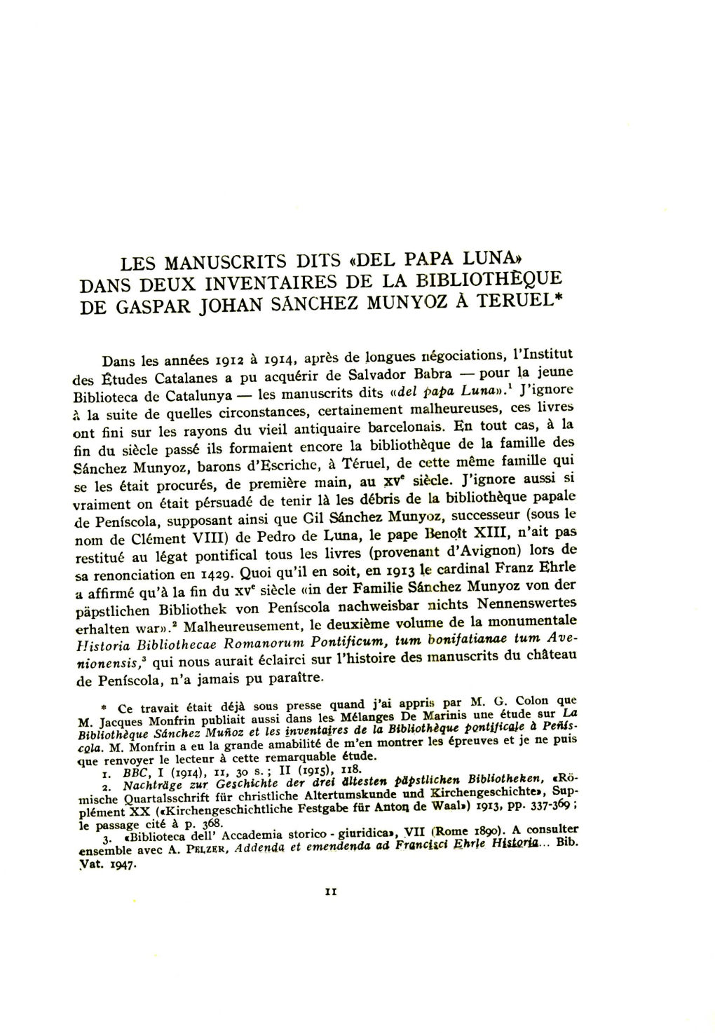 Les Manuscrits Dits "Del Papa Luna" Dans Deux Inventaires De La