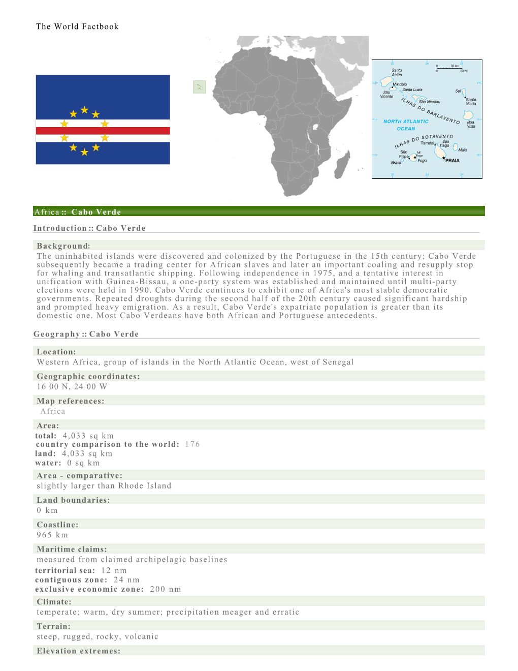 The World Factbook Africa :: Cabo Verde Introduction :: Cabo Verde