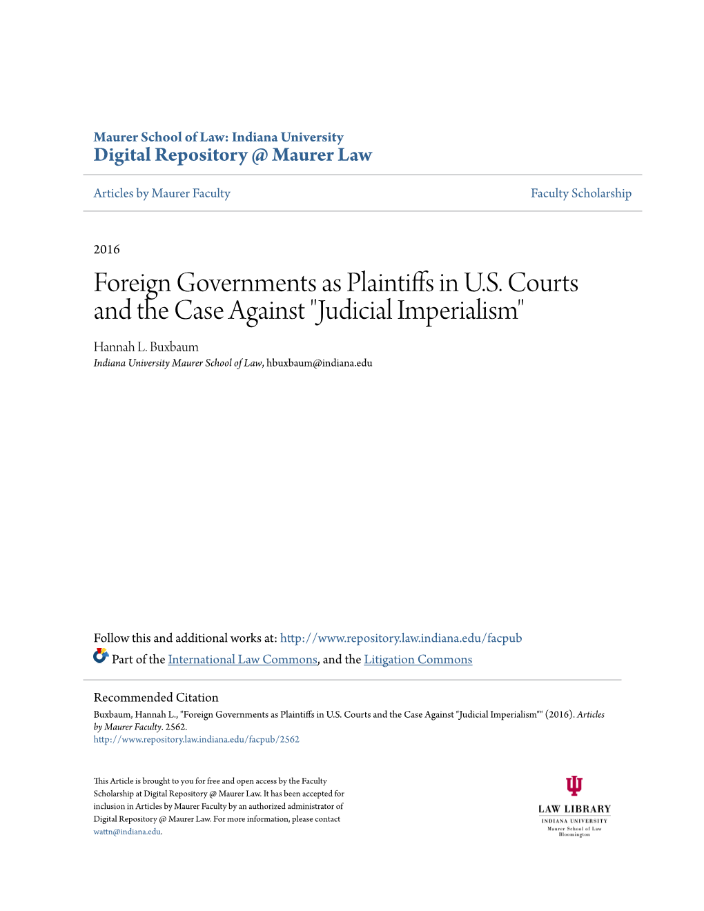 Foreign Governments As Plaintiffs in US Courts and the Case