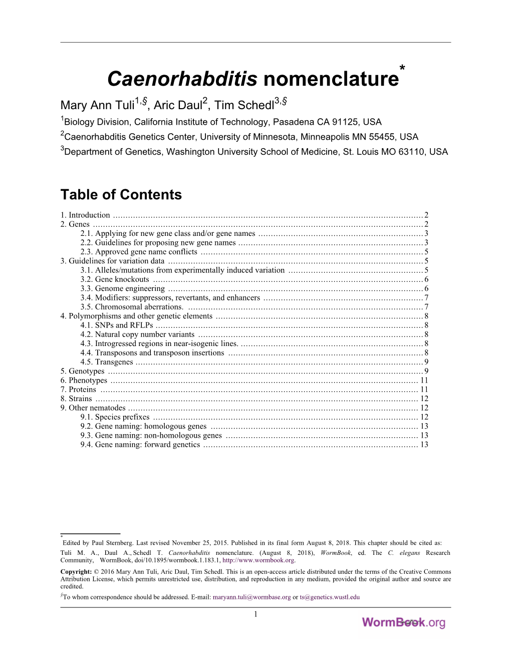 Caenorhabditis Nomenclature