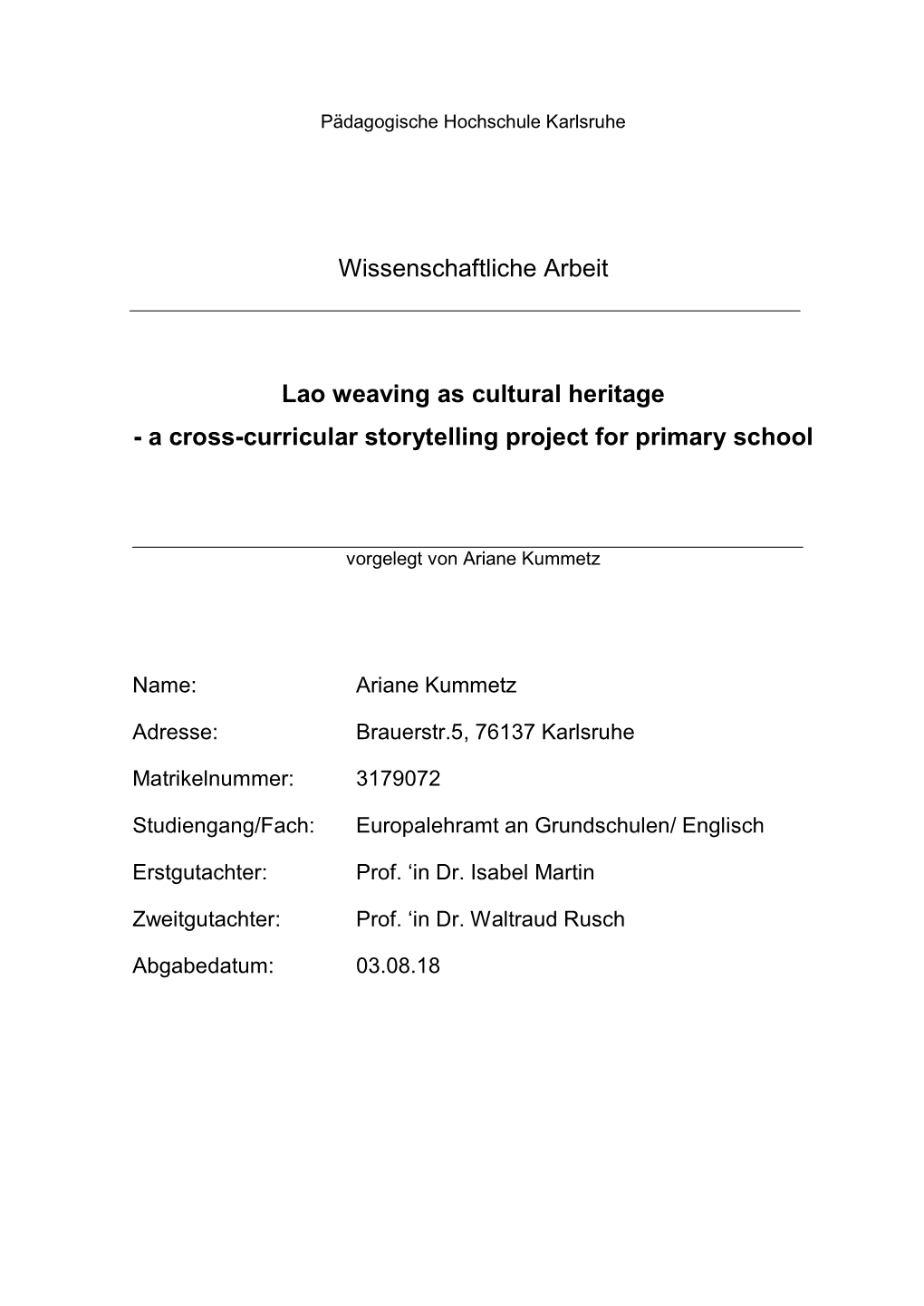 Ariane Kummetz 2018 Lao Weaving As Cultural Heritage