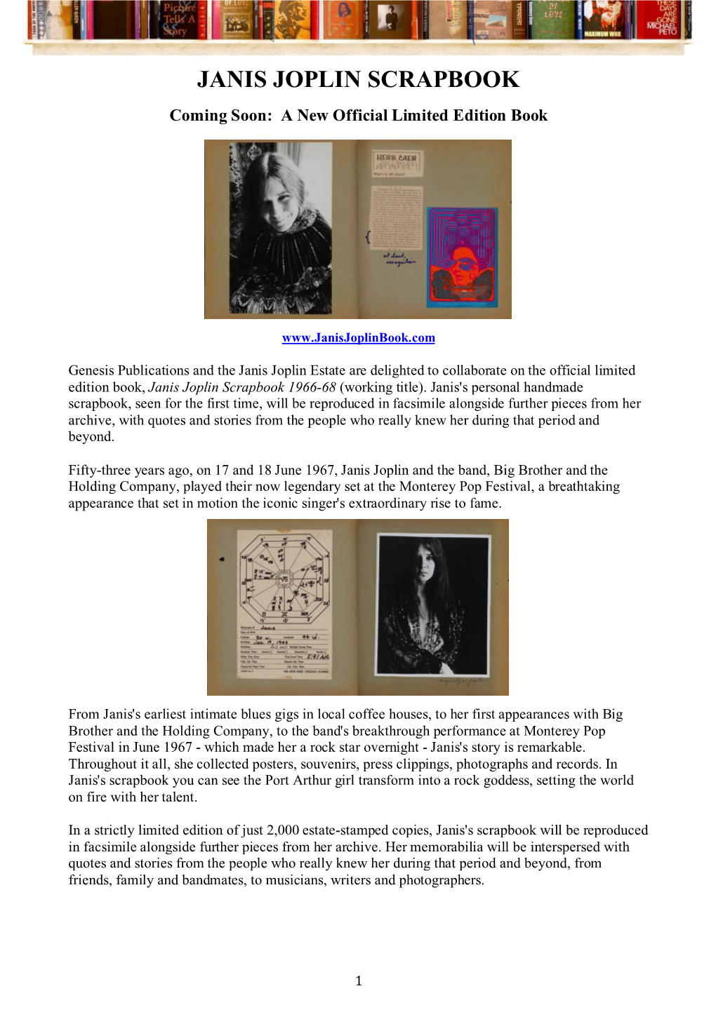 Janis Joplin Scrapbook Announcement