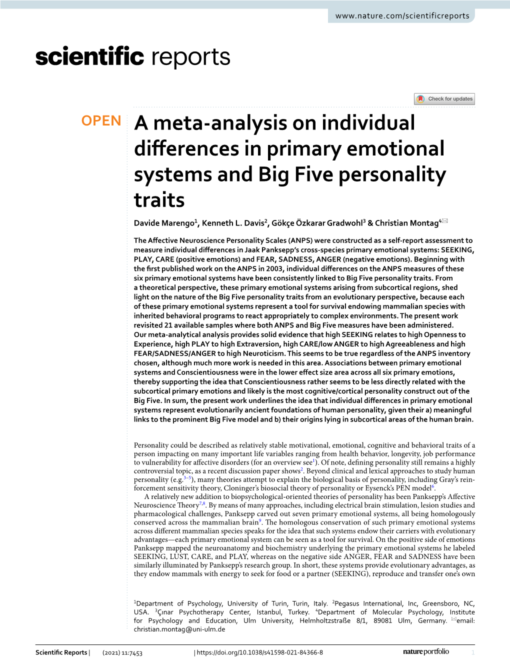A Meta-Analysis on Individual Differences in Primary Emotional