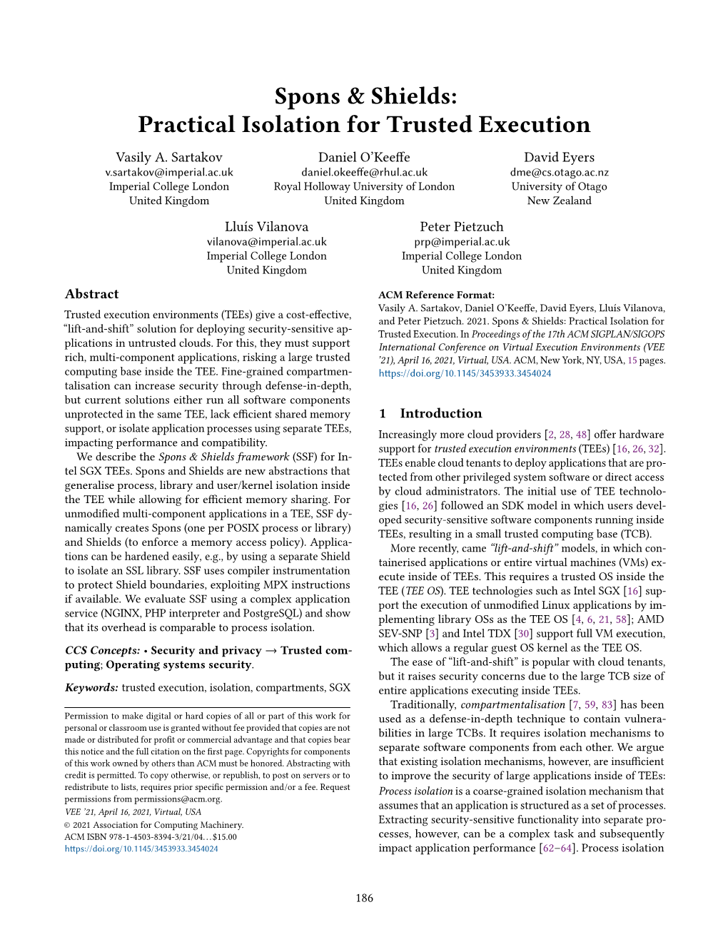 Spons & Shields: Practical Isolation for Trusted Execution
