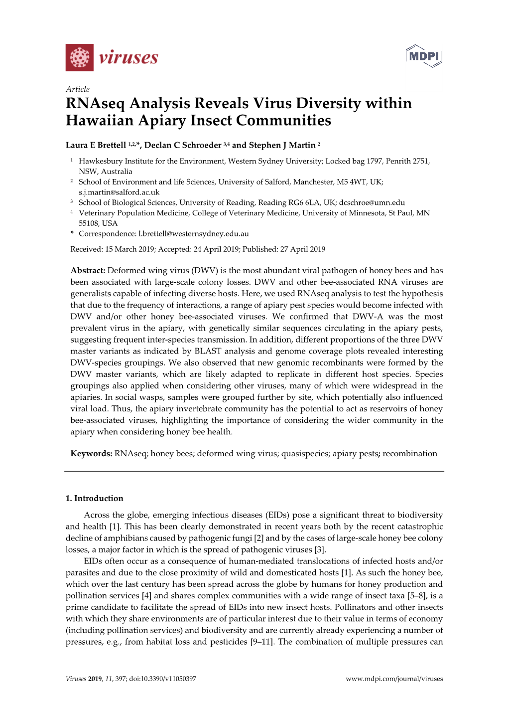 Rnaseq Analysis Reveals Virus Diversity Within Hawaiian Apiary Insect Communities