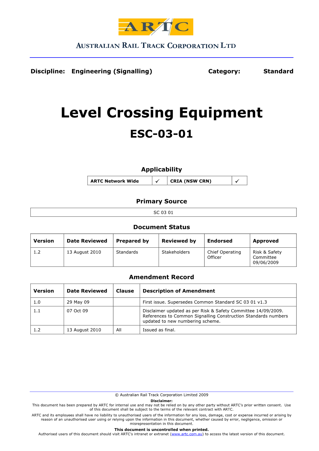 Level Crossing Equipment ESC-03-01