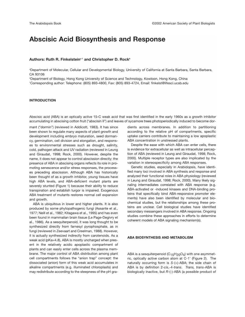 Abscisic Acid Biosynthesis and Response