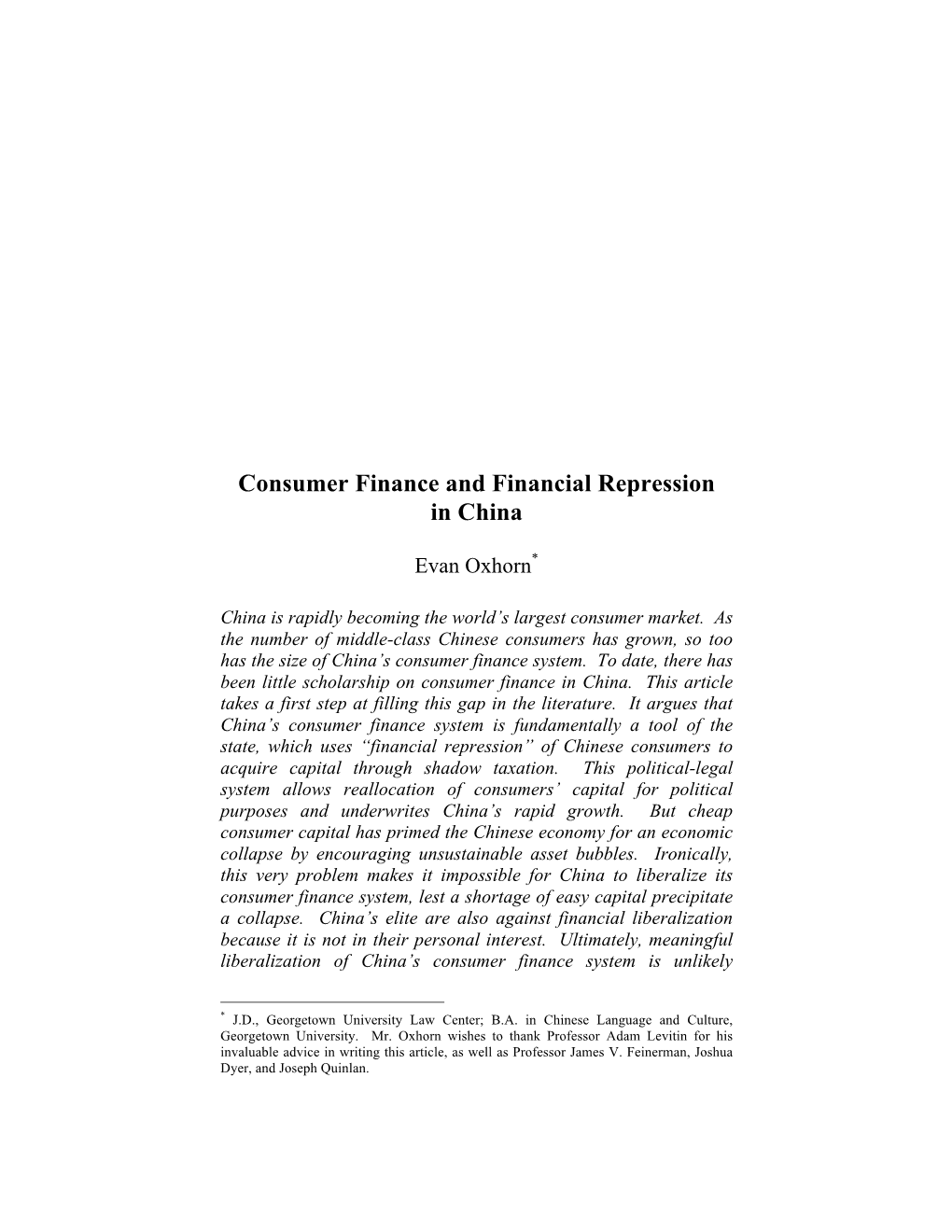 Consumer Finance and Financial Repression in China