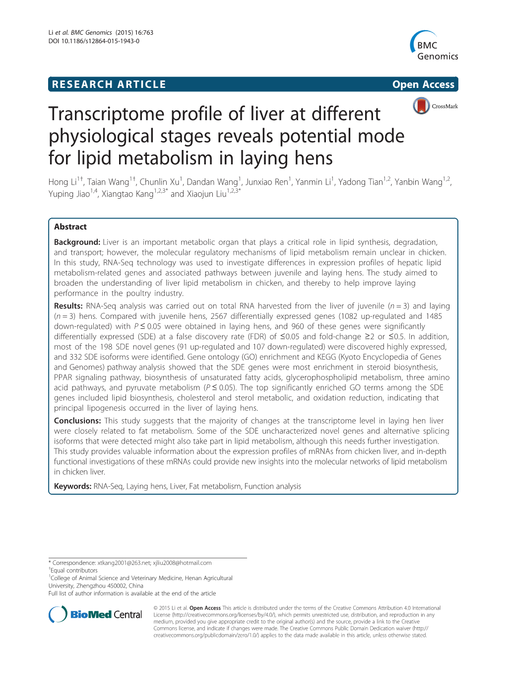 Transcriptome Profile of Liver at Different Physiological Stages