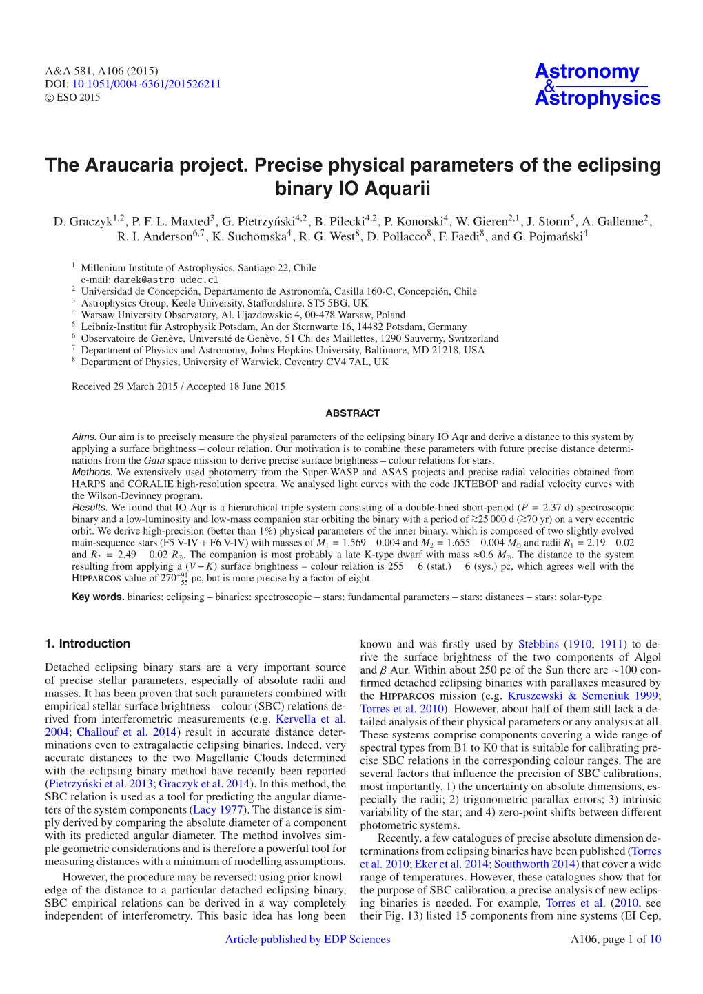 The Araucaria Project. Precise Physical Parameters of the Eclipsing Binary IO Aquarii