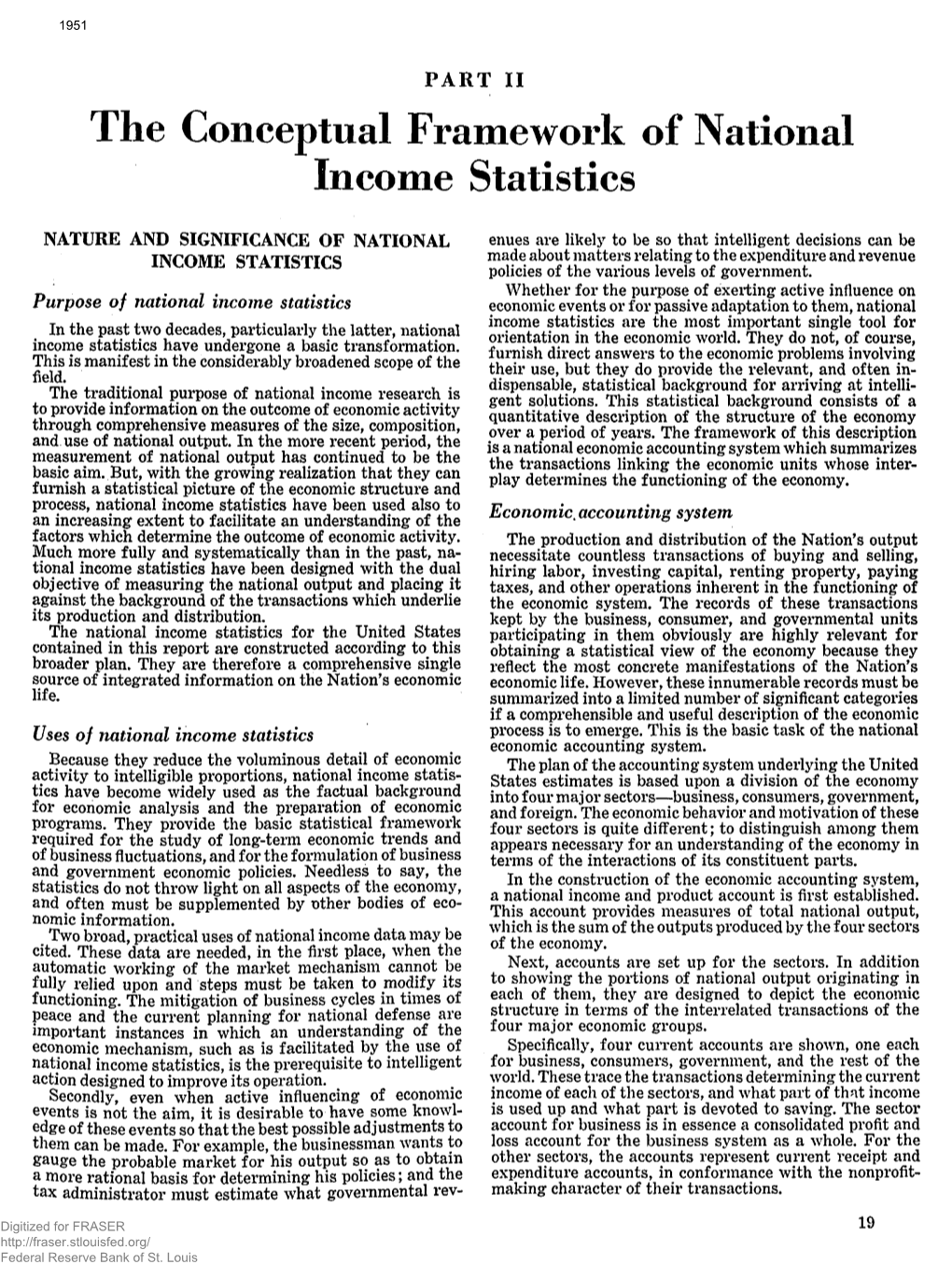 Conceptual Framework of National Income Statistics