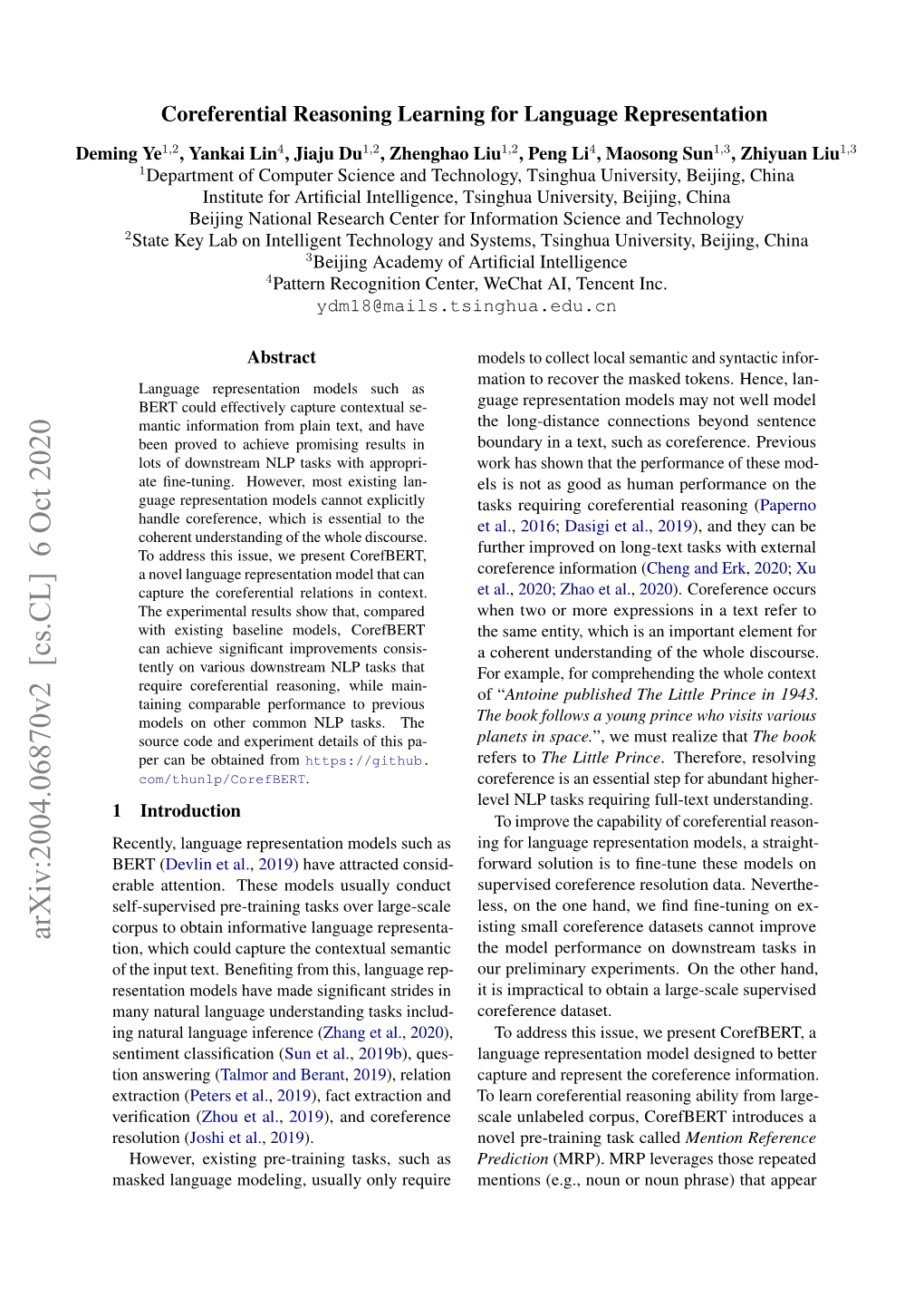Arxiv:2004.06870V2 [Cs.CL] 6 Oct 2020 Tion, Which Could Capture the Contextual Semantic the Model Performance on Downstream Tasks in of the Input Text