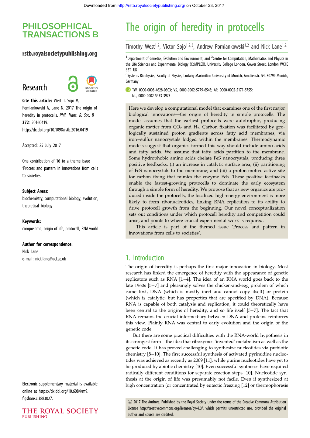 The Origin of Heredity in Protocells