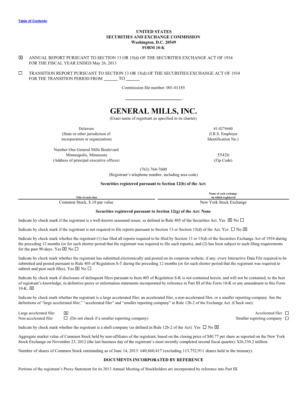 GENERAL MILLS, INC. (Exact Name of Registrant As Specified in Its Charter)