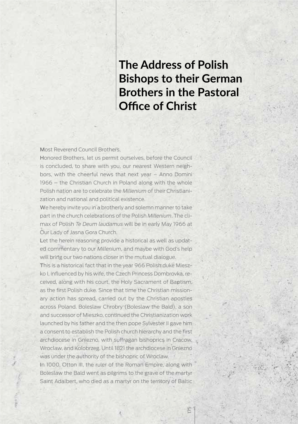 The Address of Polish Bishops to Their German Brothers in the Pastoral Office of Christ
