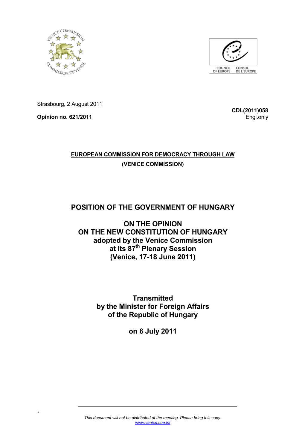 Position of the Government of Hungary on the Opinion