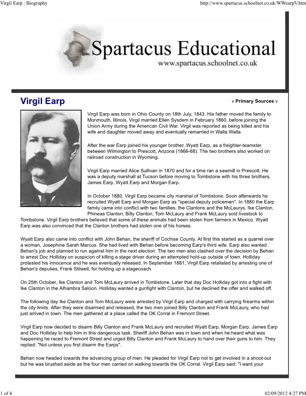 Virgil Earp : Biography