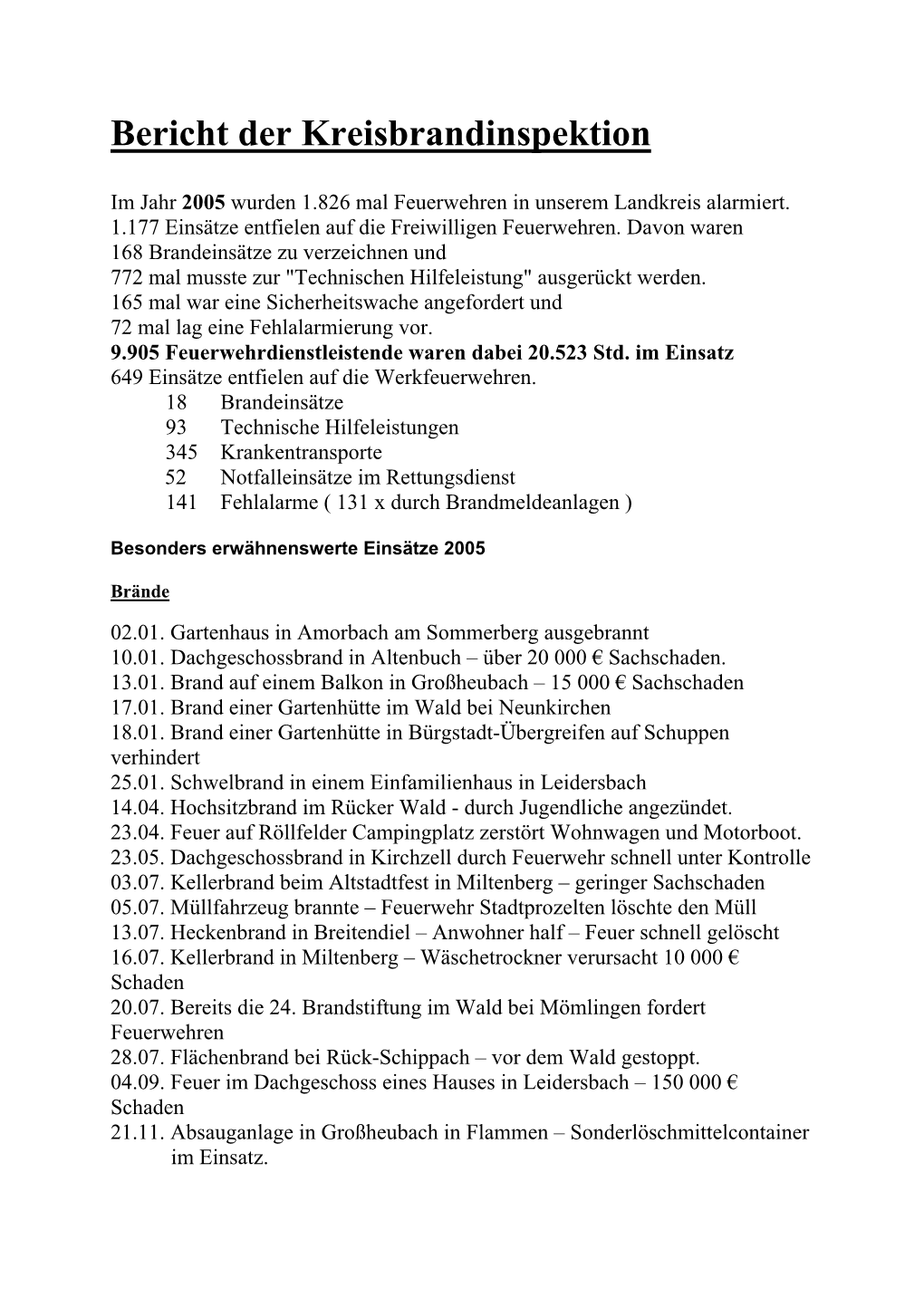 Bericht Der Kreisbrandinspektion 2005