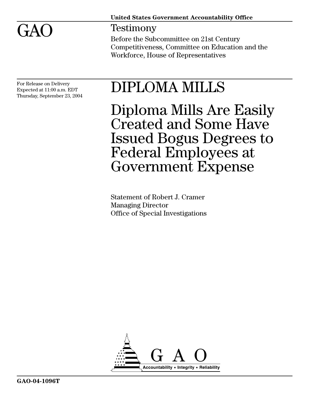 GAO-04-1096T Diploma Mills