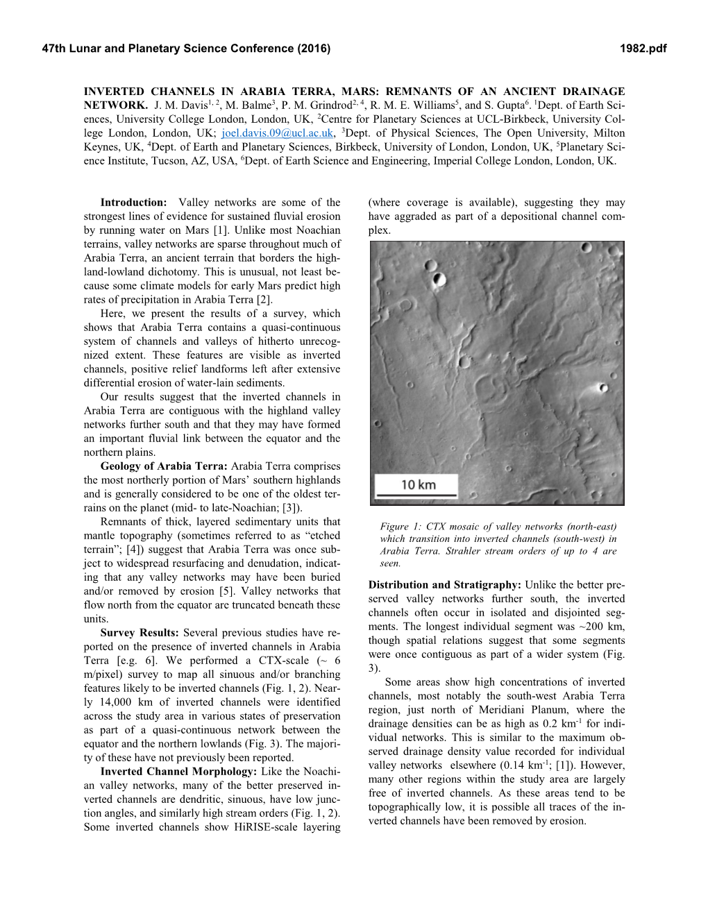 Inverted Channels in Arabia Terra, Mars: Remnants of an Ancient Drainage Network