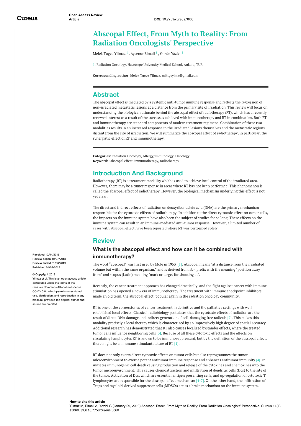 Abscopal Effect, from Myth to Reality: from Radiation Oncologists' Perspective