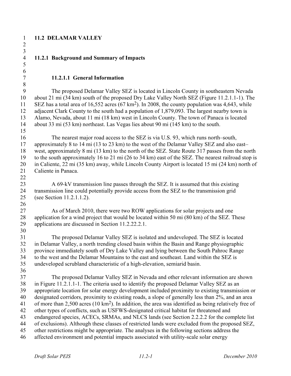 11.2 DELAMAR VALLEY 1 2 3 11.2.1 Background and Summary Of