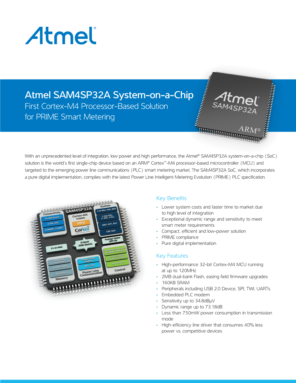 Atmel SAM4SP32A System-On-A-Chip First Cortex-M4 Processor-Based Solution for PRIME Smart Metering