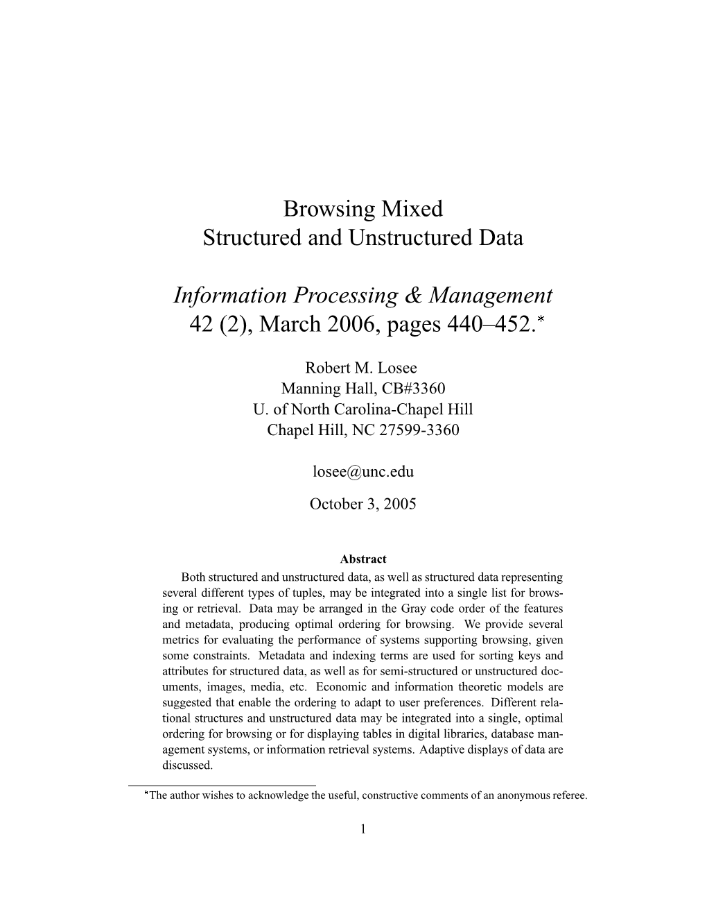 Browsing Mixed Structured and Unstructured Data Information