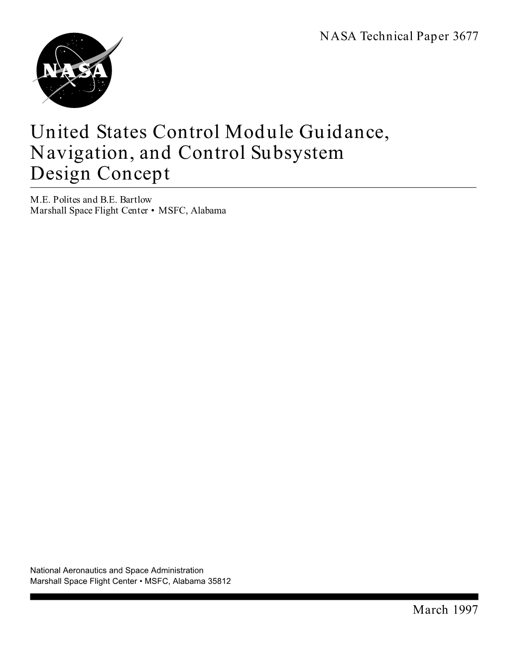 United States Control Module Guidance, Navigation, and Control Subsystem Design Concept