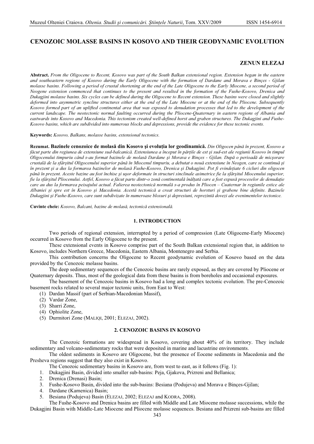 Cenozoic Molasse Basins in Kosovo and Their Geodynamic Evolution