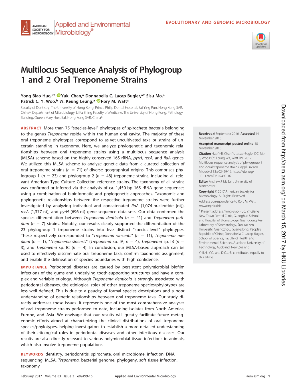 Multilocus Sequence Analysis of Phylogroup 1 and 2 Oral Treponeme Strains