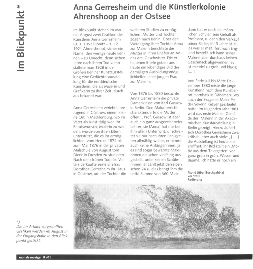 Anna Gerresheim Und Die Künstlerkolonie Ah Renshoop an Der Ostsee