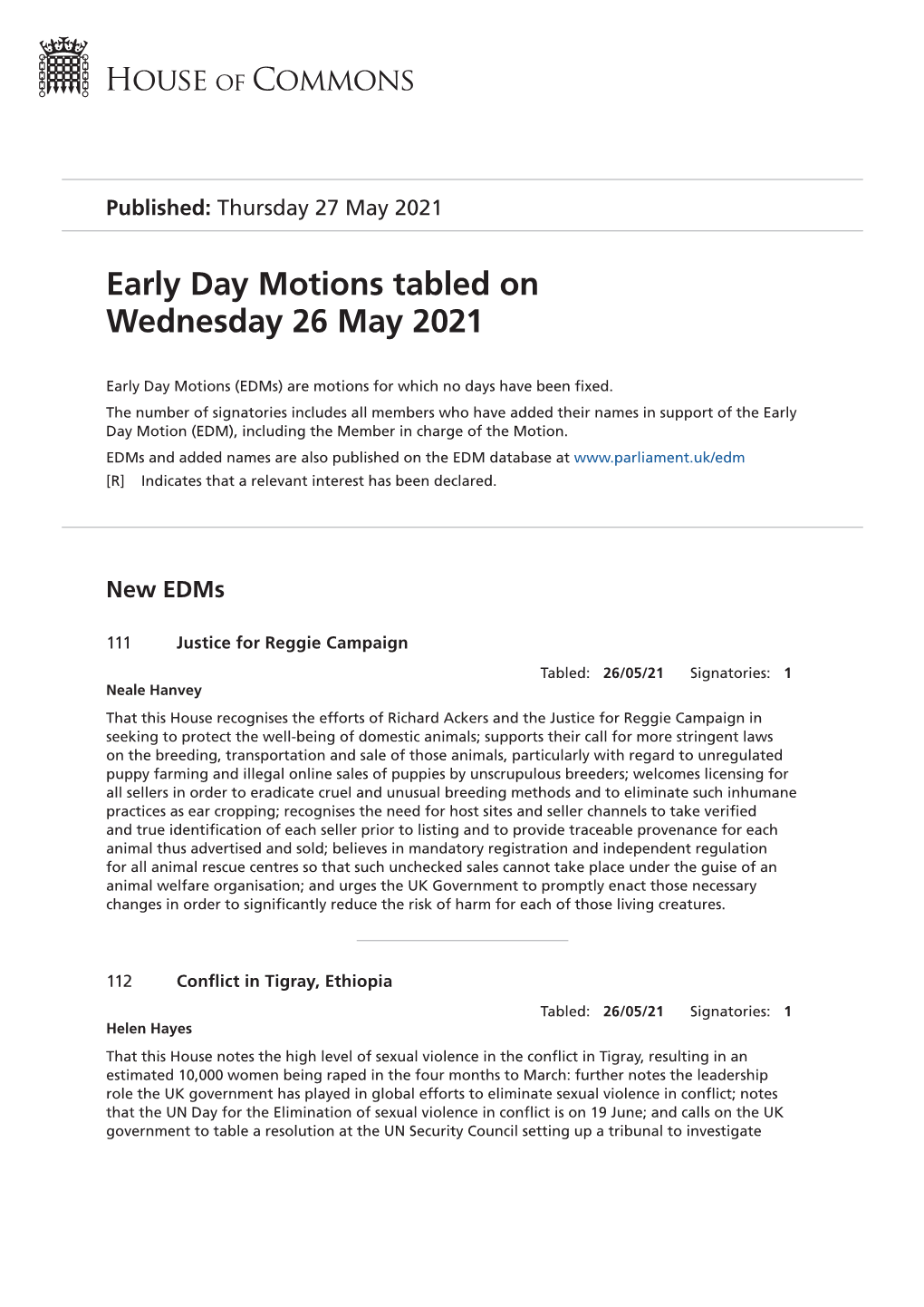 View Early Day Motions PDF File 0.06 MB