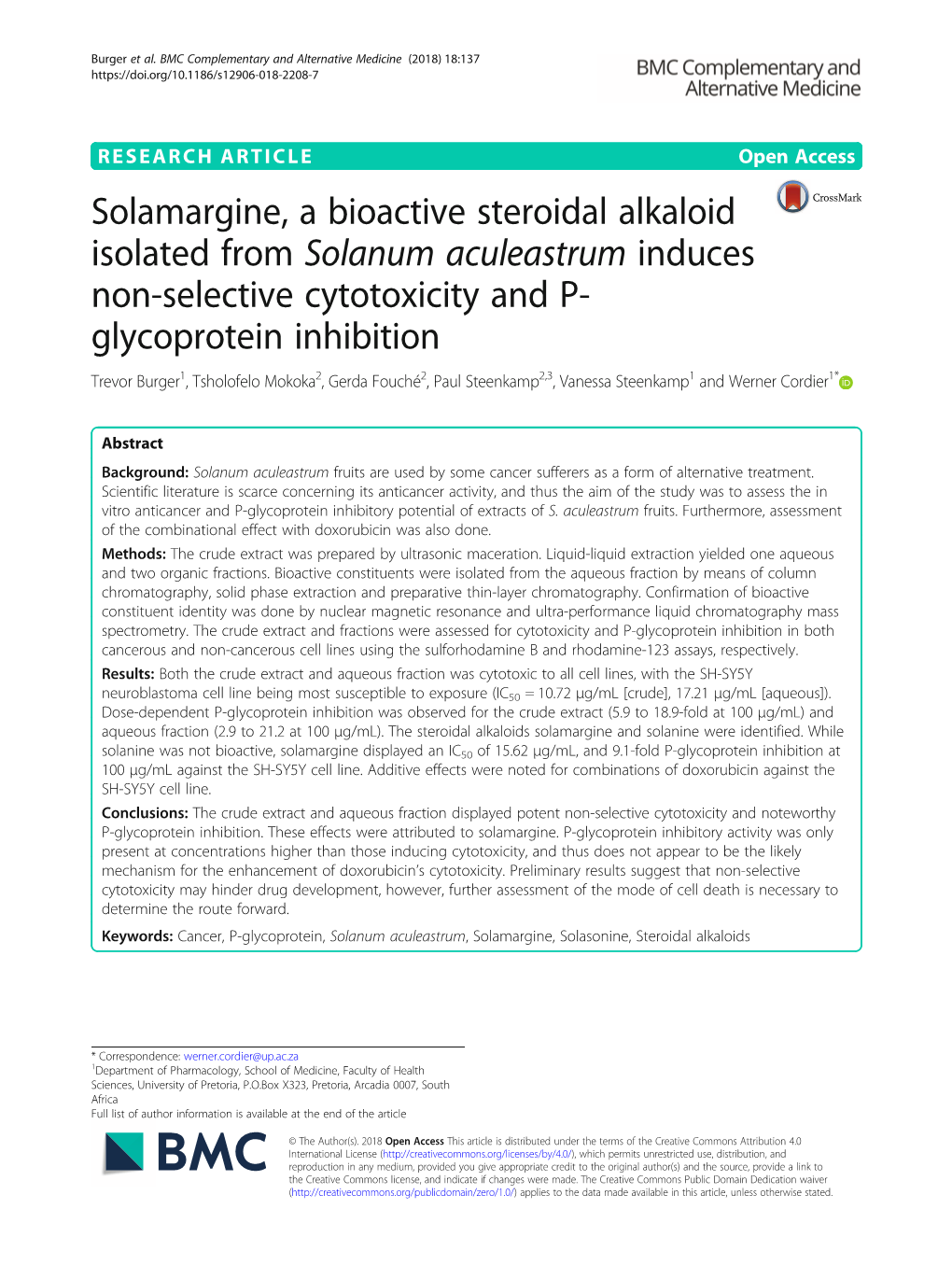 Solamargine, a Bioactive Steroidal Alkaloid Isolated from Solanum