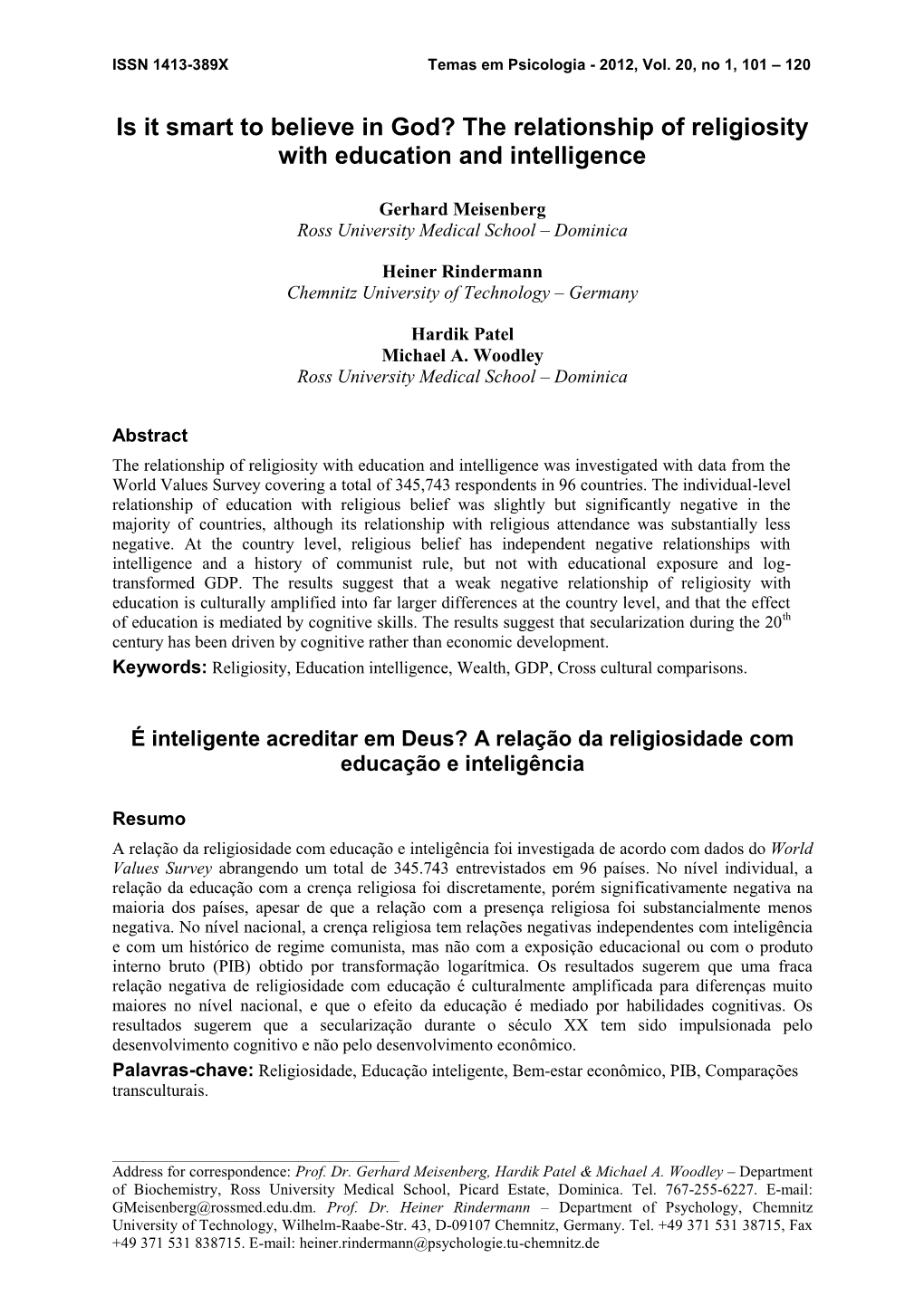 The Relationship of Religiosity with Education and Intelligence