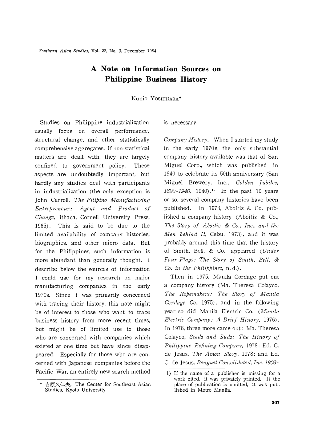 A Note on Information Sources on Philippine Business History