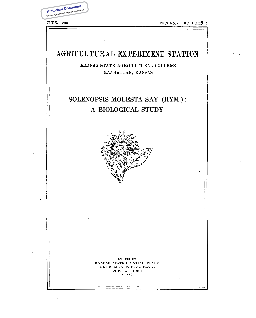 STB007 1920 Solenopsis Molesta Say (Hym.): a Biological Study