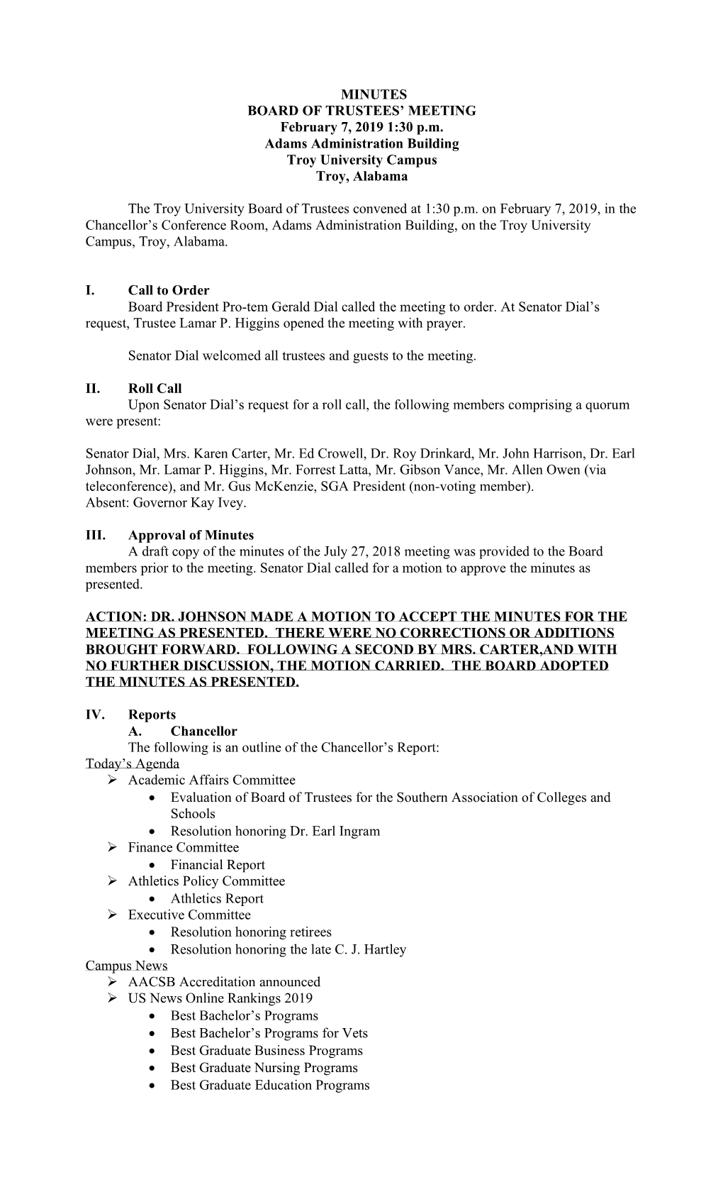 Board of Trustees' Meeting Minutes