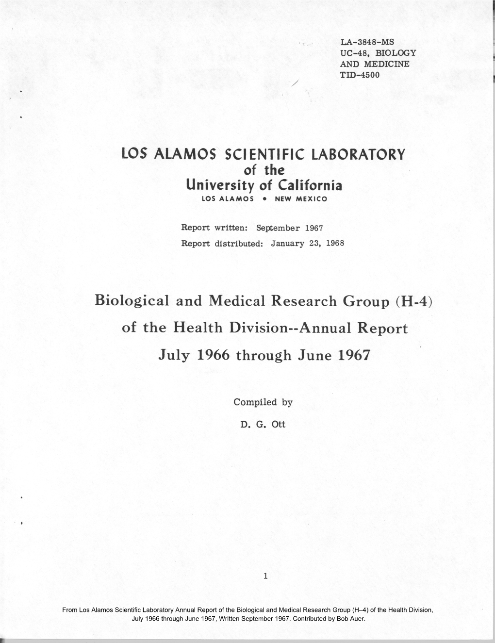 From Los Alamos Scientific Laboratory Annual Report of The