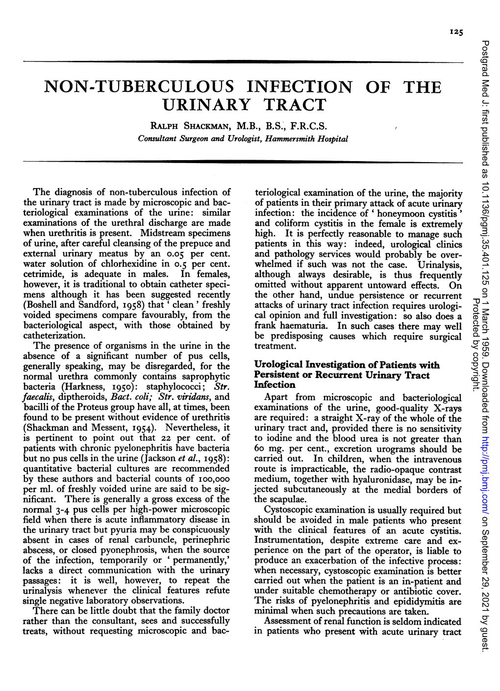 Non-Tuberculous Infection of the Urinary Tract Ralph Shackman, M.B., B.S., F.R.C.S