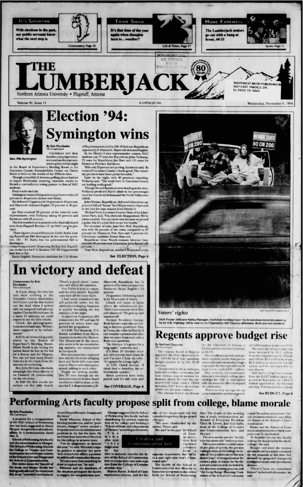 In Victory and Defeat Election '94: Symington Wins