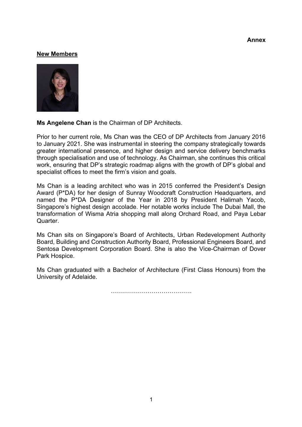 Annex New Members Ms Angelene Chan Is the Chairman of DP