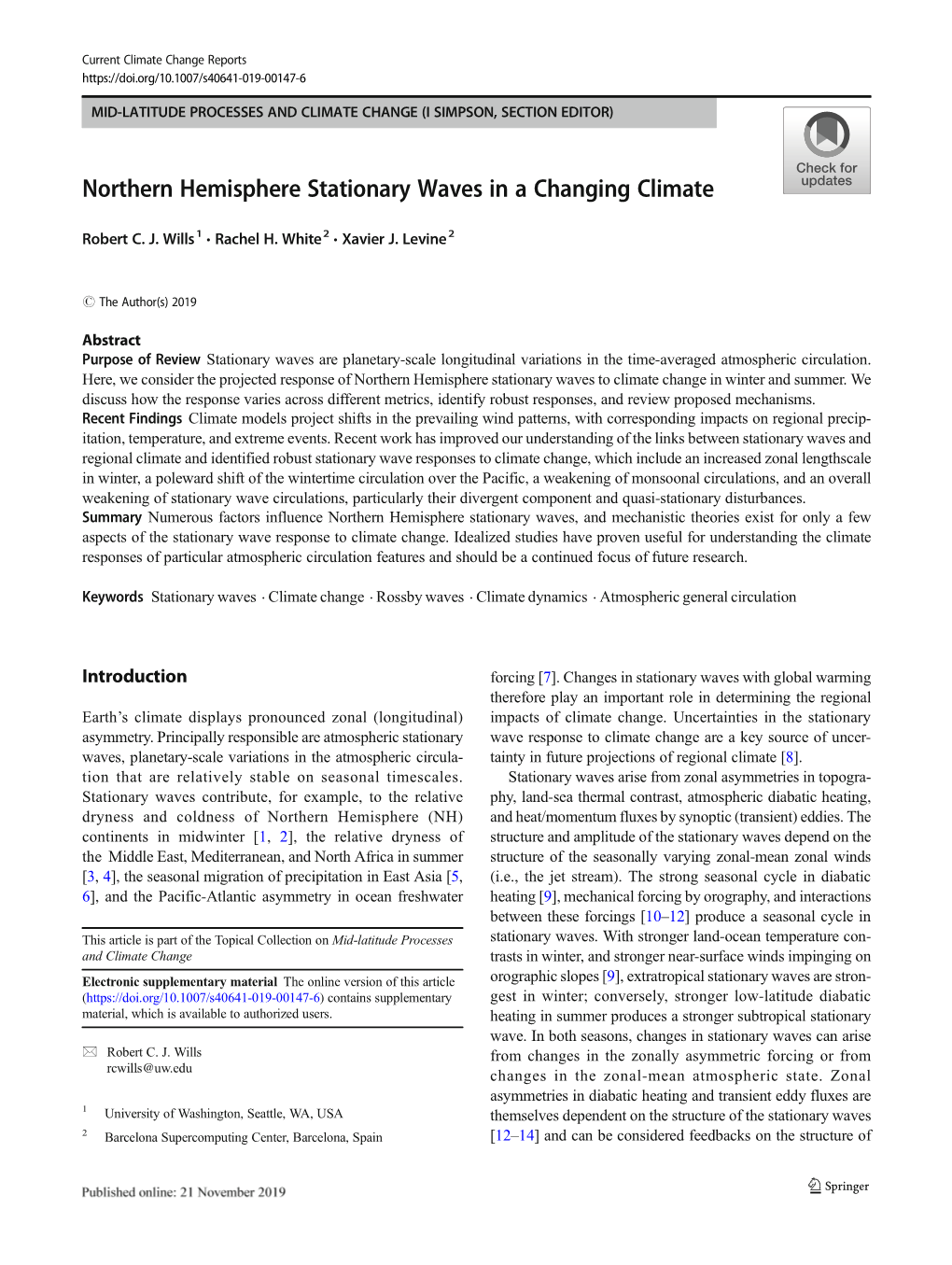 Northern Hemisphere Stationary Waves in a Changing Climate