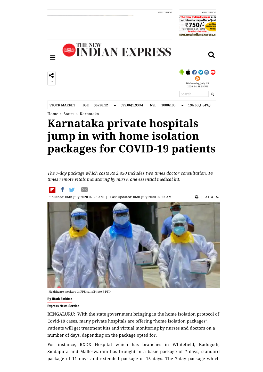 Karnataka Private Hospitals Jump in with Home Isolation Packages for COVID-19 Patients
