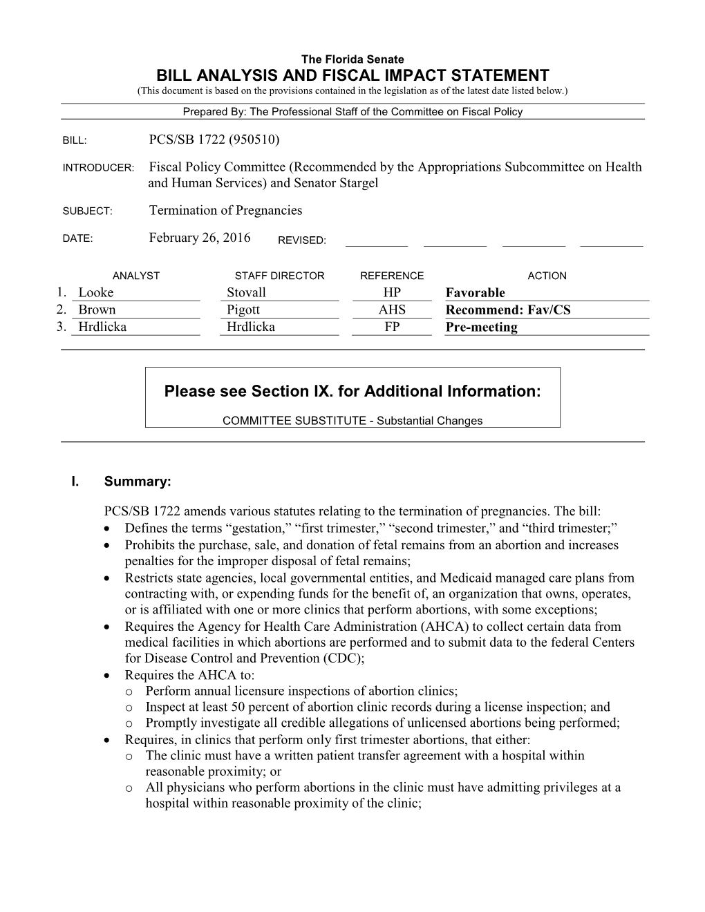 Bill Analysis and Fiscal Impact Statement