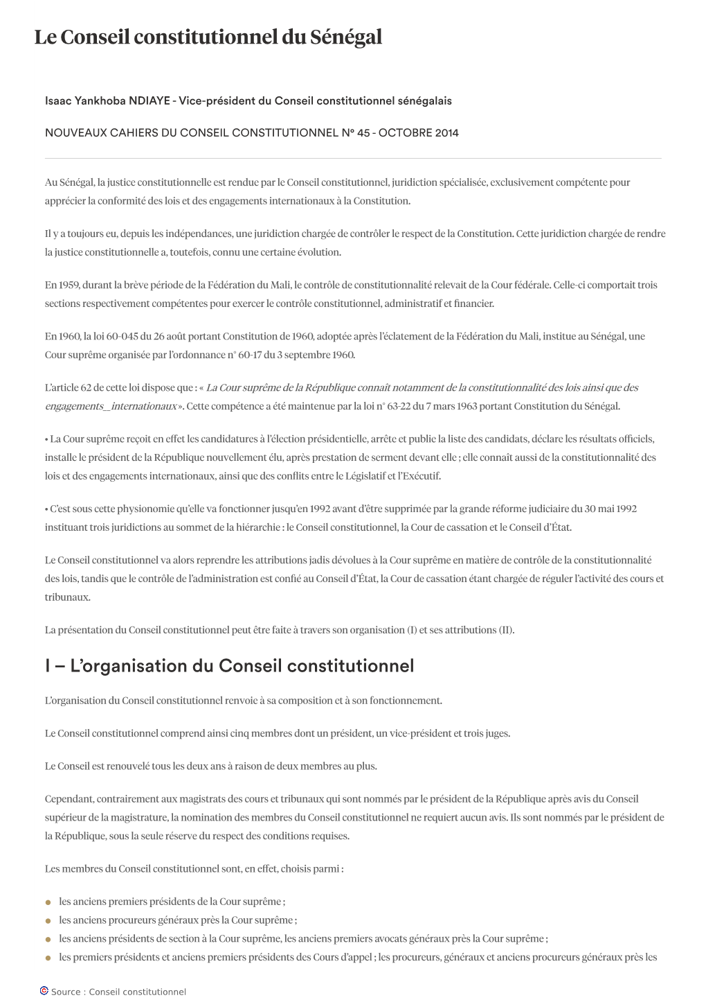 Le Conseil Constitutionnel Du Sénégal