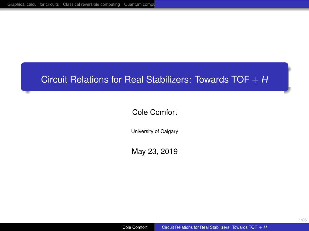 Circuit Relations for Real Stabilizers: Towards TOF+H