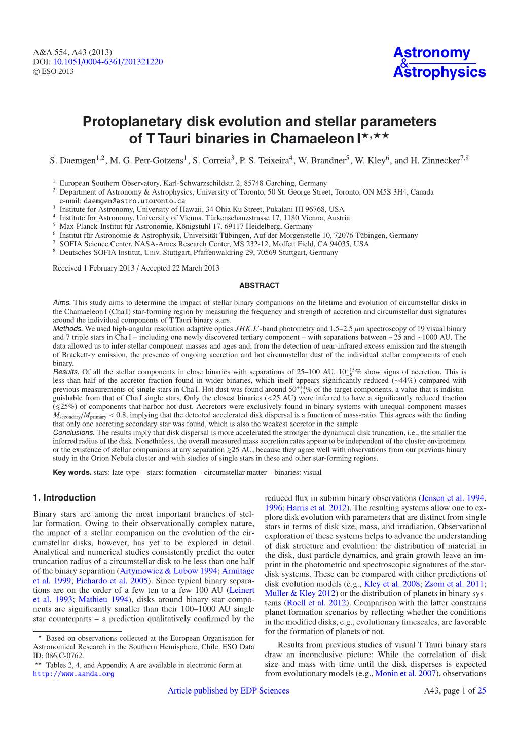 Protoplanetary Disk Evolution and Stellar Parameters of T Tauri Binaries in Chamaeleon I�,