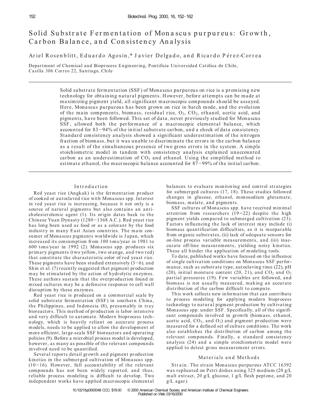 Solid Substrate Fermentation of Monascus Purpureus: Growth, Carbon Balance, and Consistency Analysis