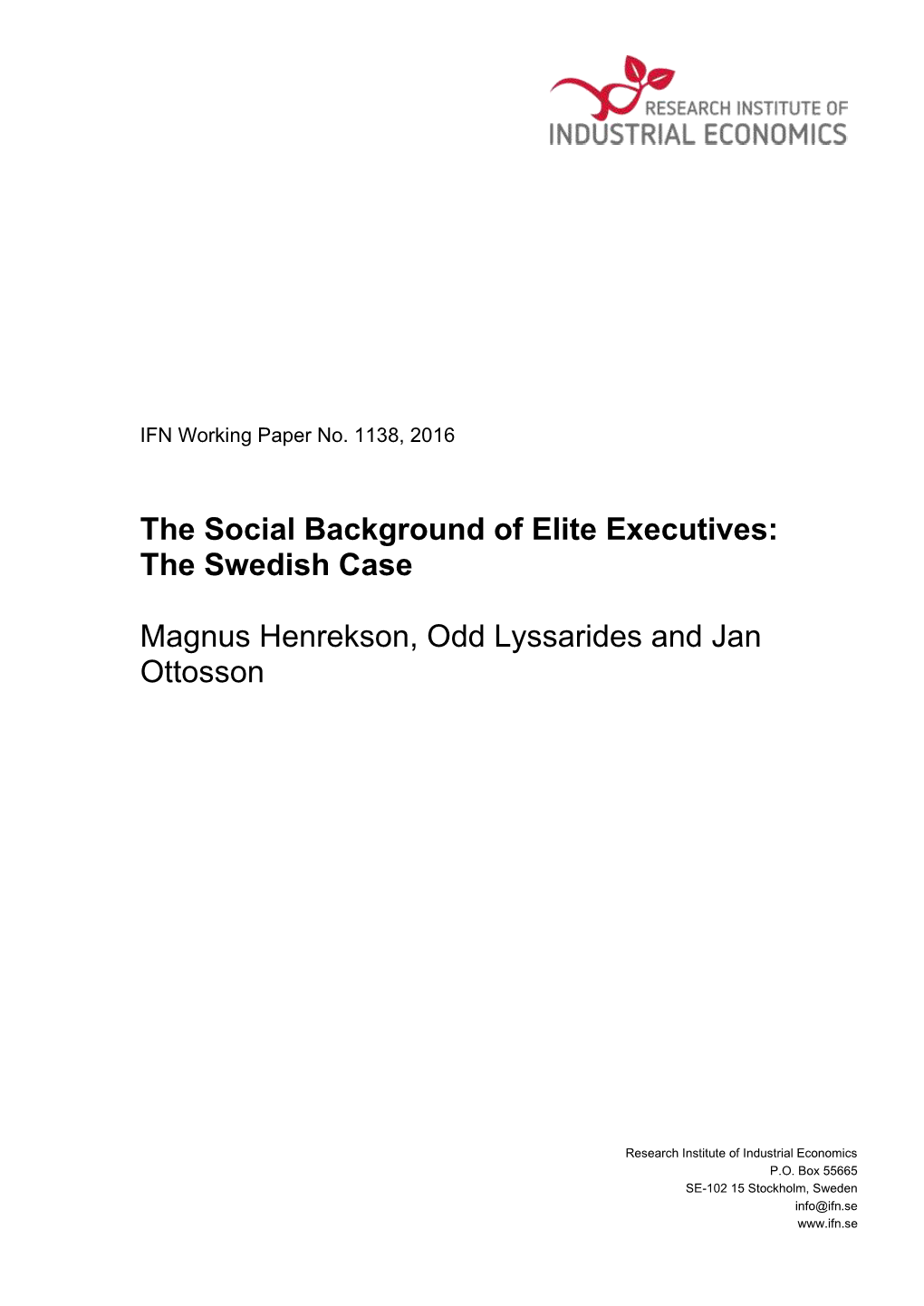 The Social Background of Elite Executives: the Swedish Case